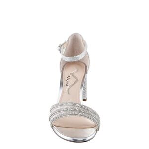 SILVER METALLIC TEXTURED BLOCK-HEEL SANDAL